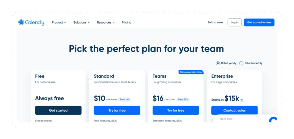 Calendly pricing