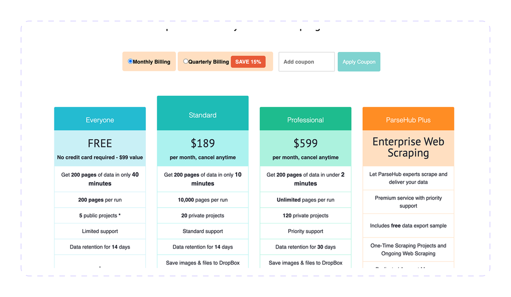 Parsehub pricing
