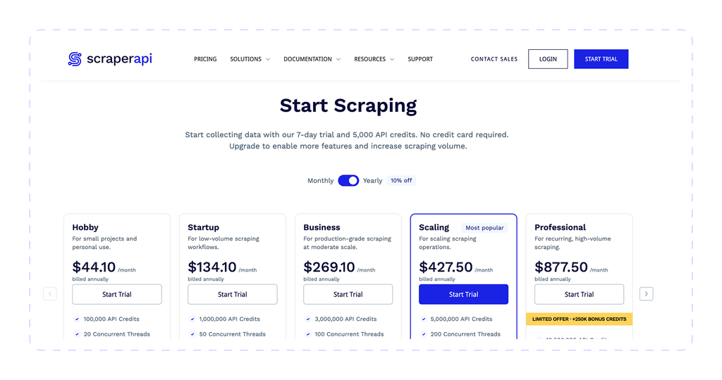 scraperapi pricing