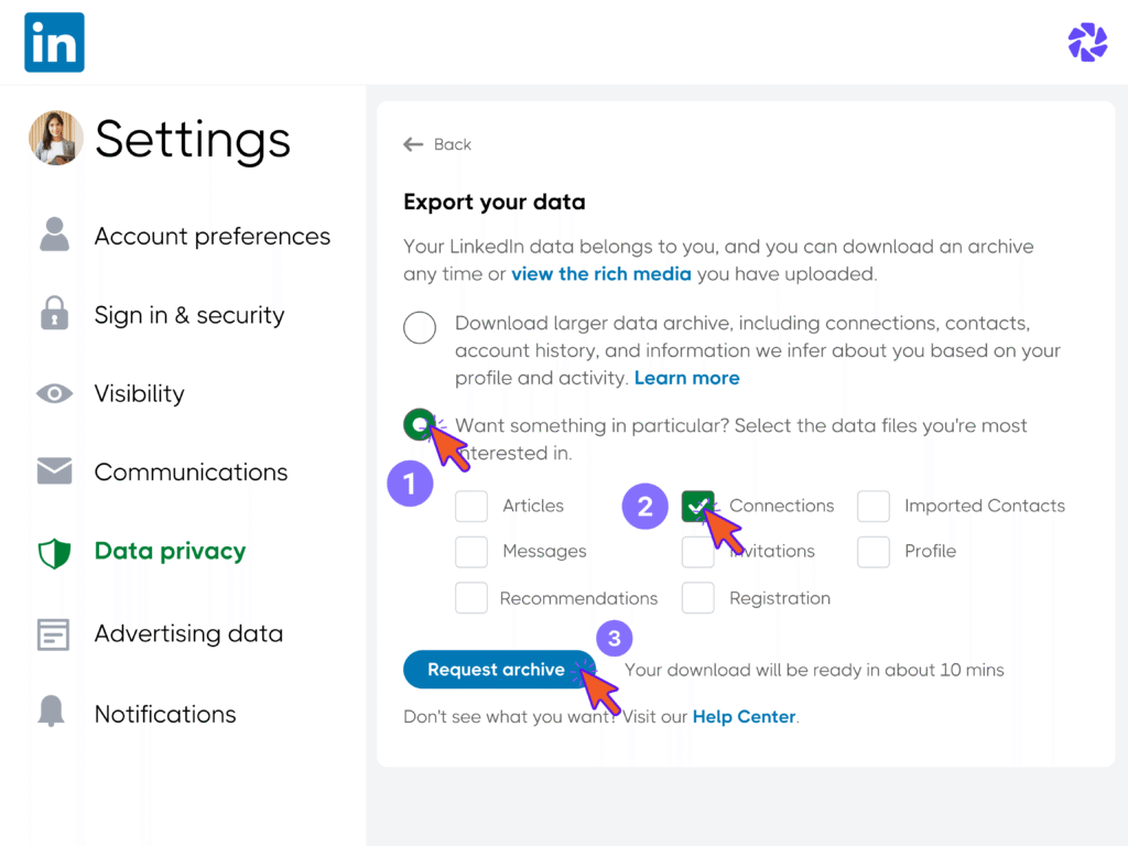How to Export Your LinkedIn Contacts Step 7