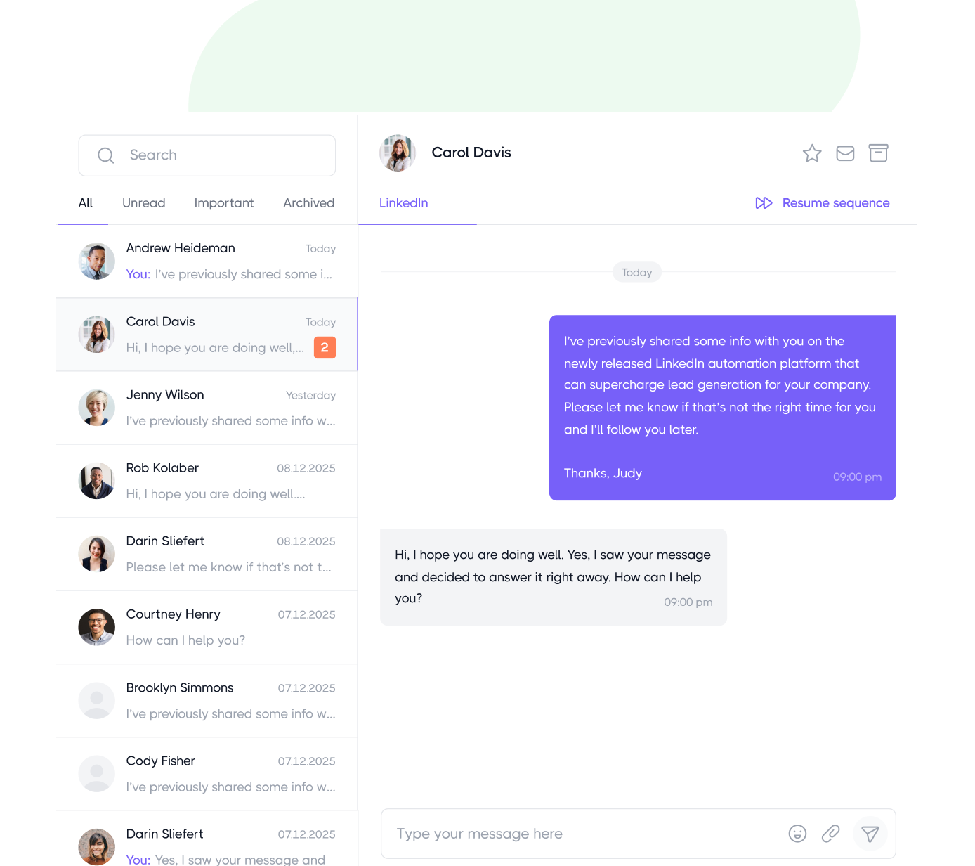 Message leads through inbox