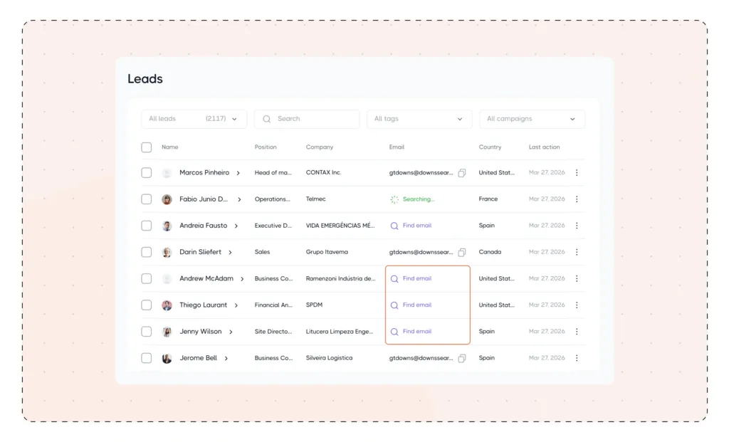 Image-1 Utilizing Email Finder in the Leads List