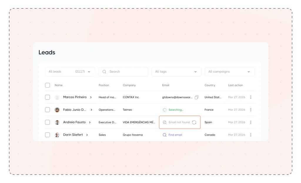 Image-2 Utilizing Email Finder in the Leads List