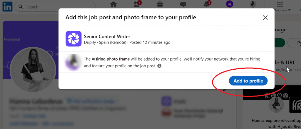 to attract recruiters on LinkedIn add “Open to Work” banner