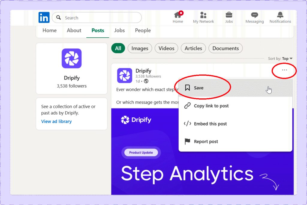 Save LinkedIn Posts on Desktop
