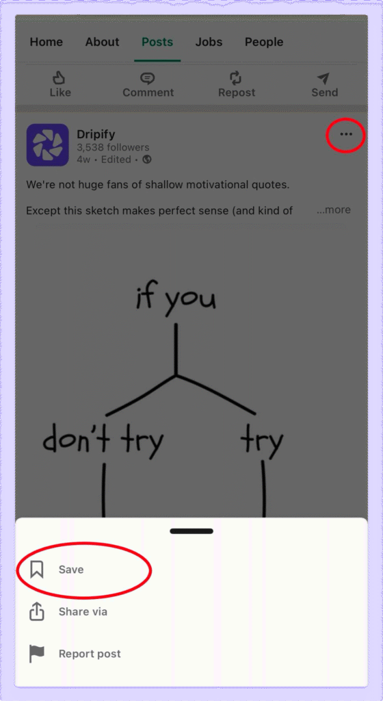 Saving LinkedIn Posts on Mobile Phone