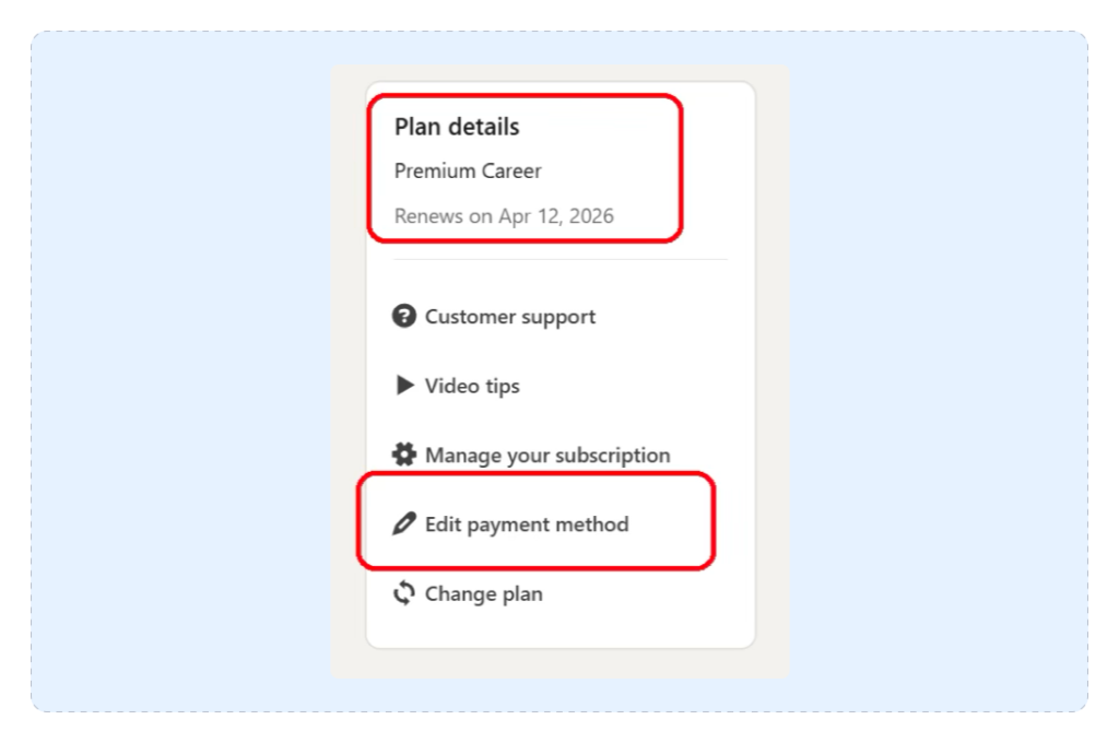 Cancel LinkedIn Premium Payment Method Step 1