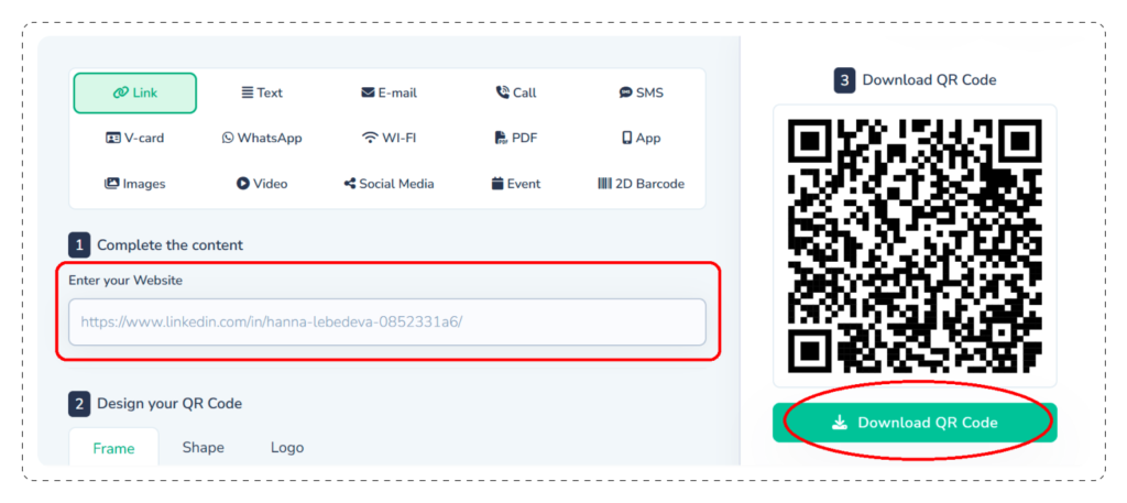 LinkedIn QR Code on Desktop
