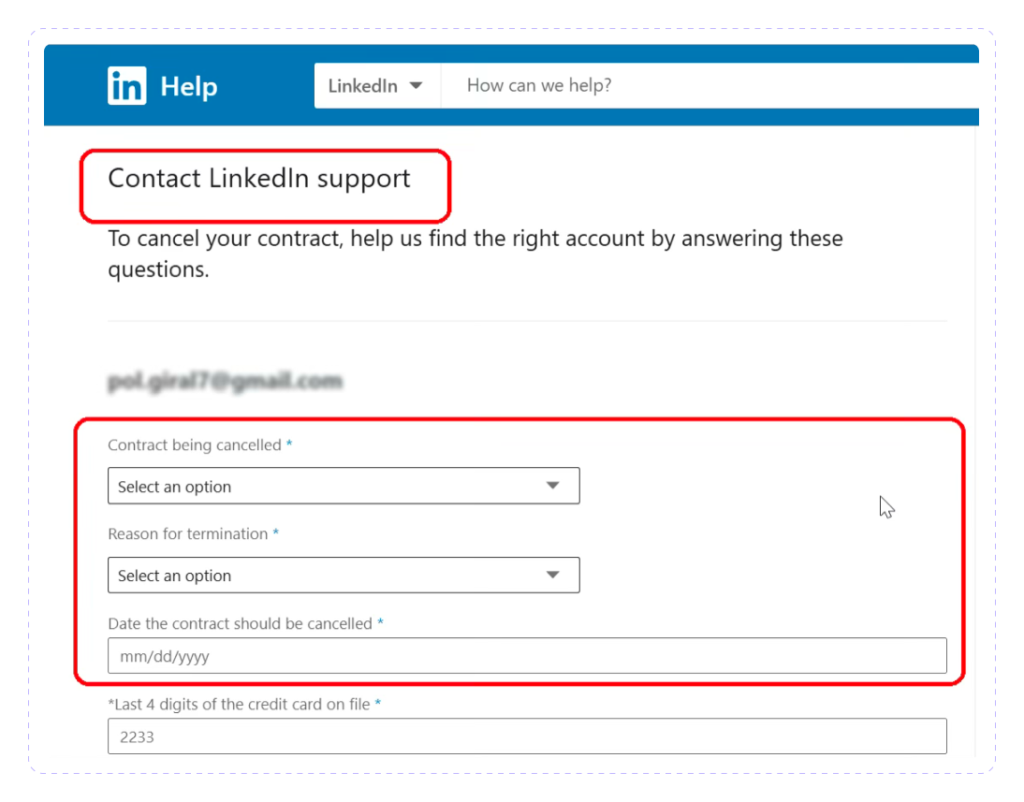 LinkedIn Support Form