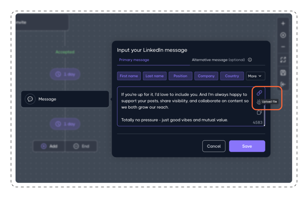 Communication Actions: Send a message in Dripify drip campaign 2