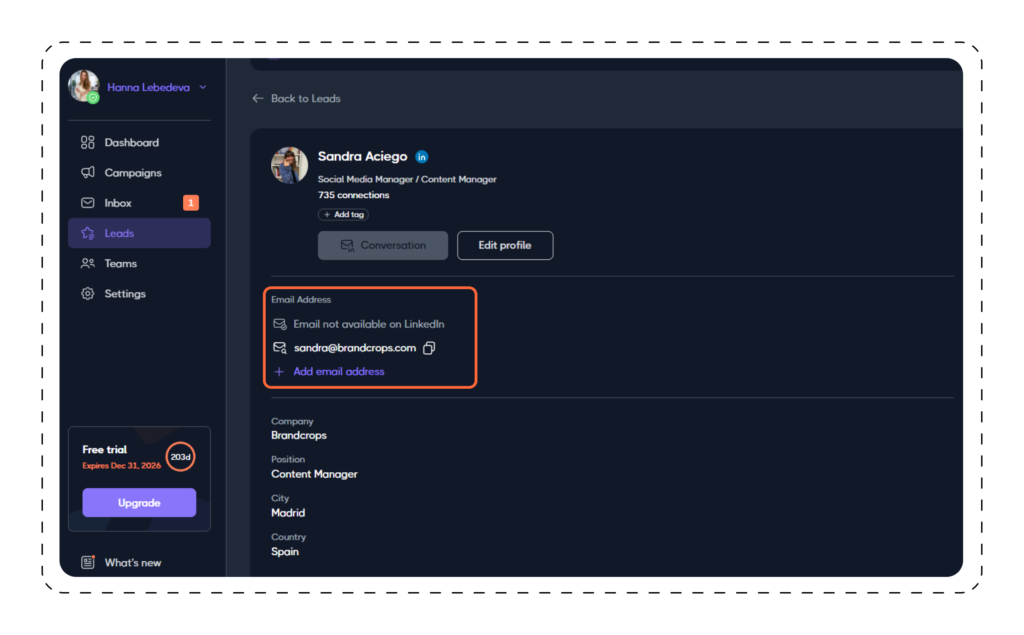 professional email addresses found by Dripify