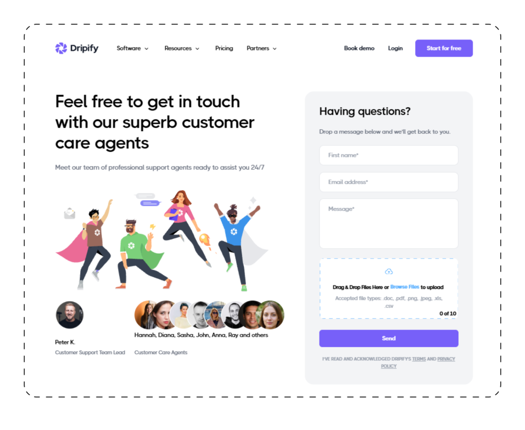 Dripify Team page