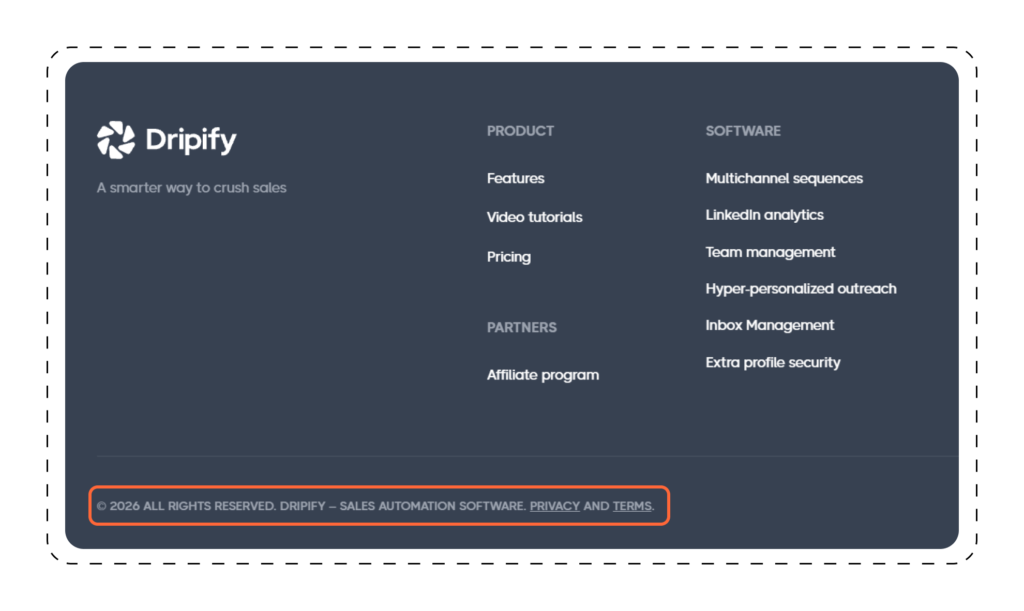 Dripify Website Footer