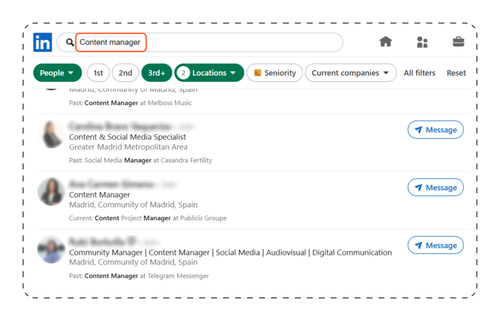 LinkedIn search bar and use advanced filters