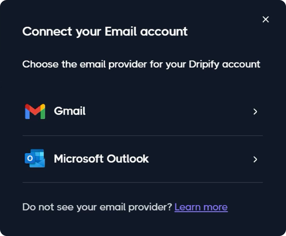 Connect your email account to Dripify