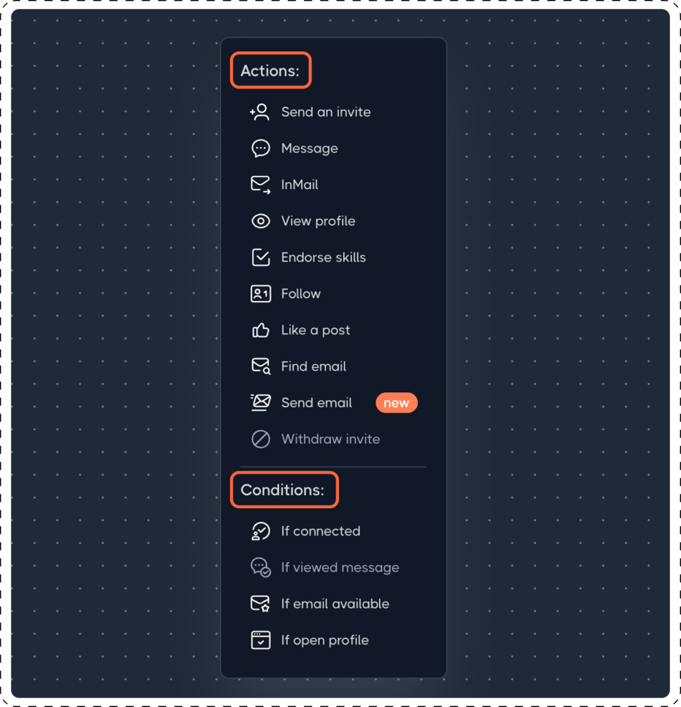 Simple actions in Dripify drip campaign
