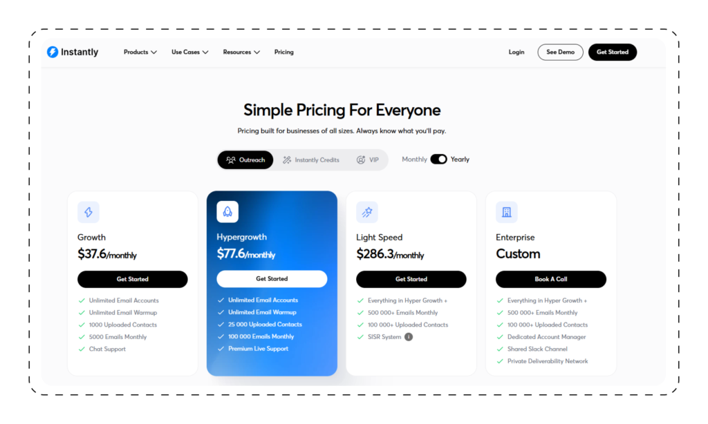 Instantly Pricing