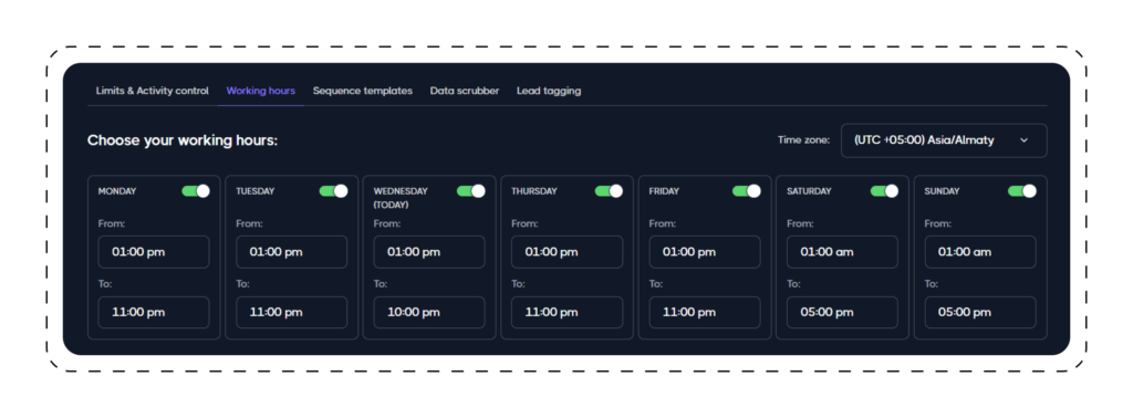 Set Up Working Hours in Dripify