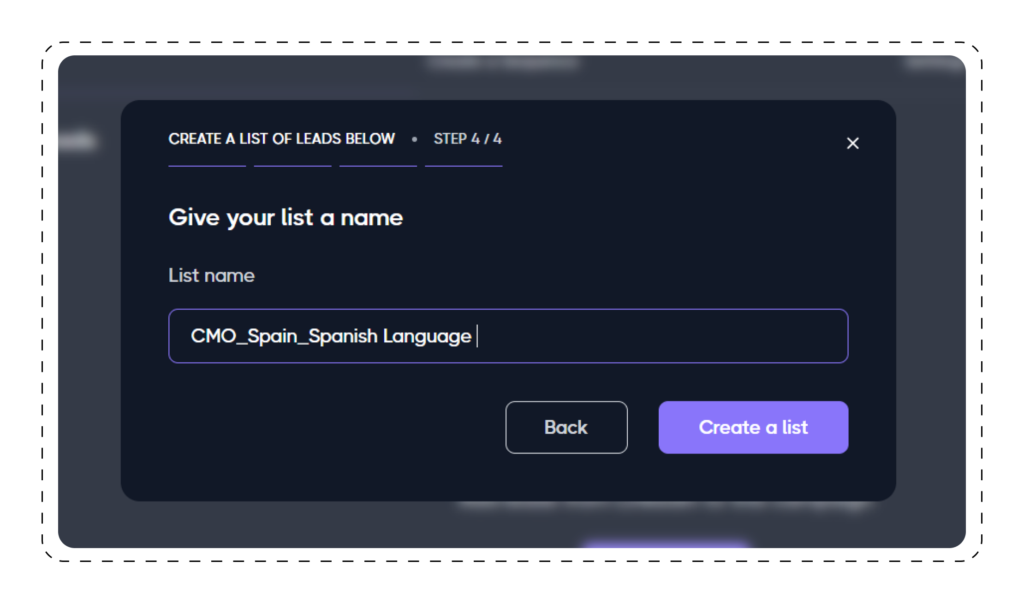 Dripify give the list a descriptive name