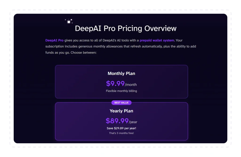 Deep AI Pricing