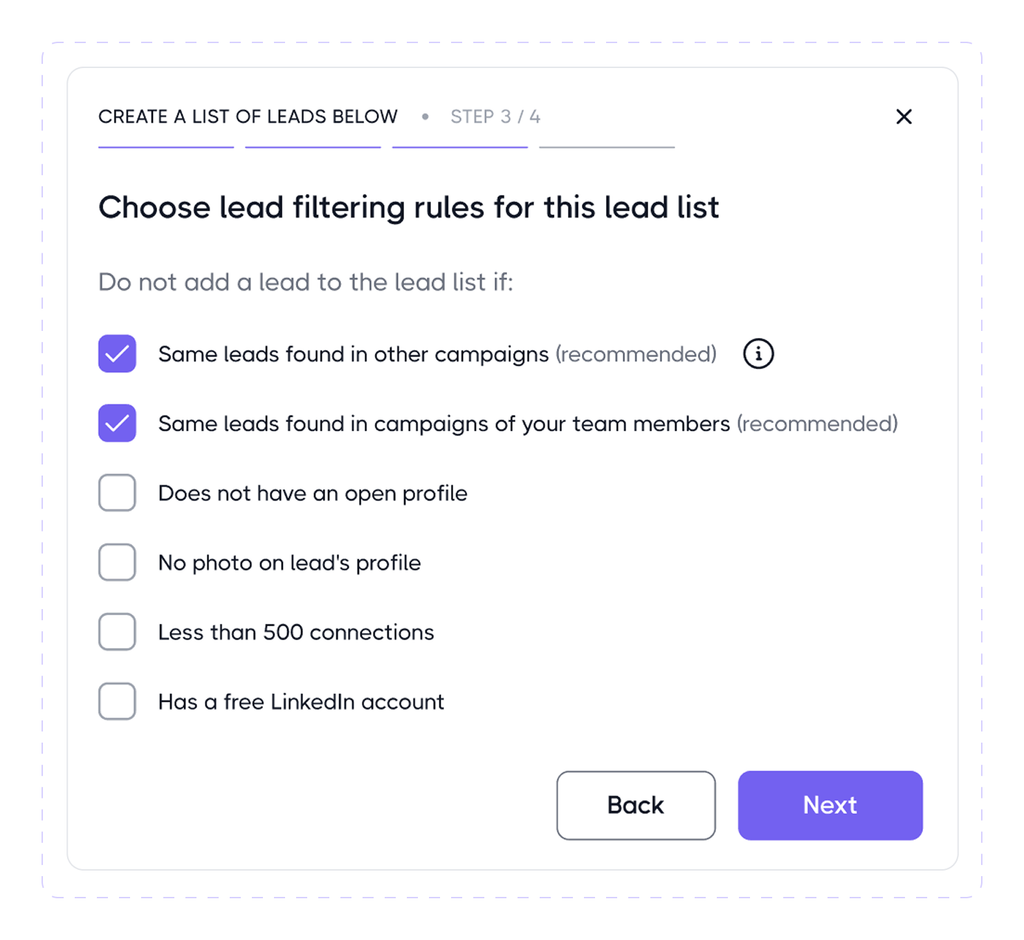 A lead filter helps build a narrow ICP for LinkedIn outreach
