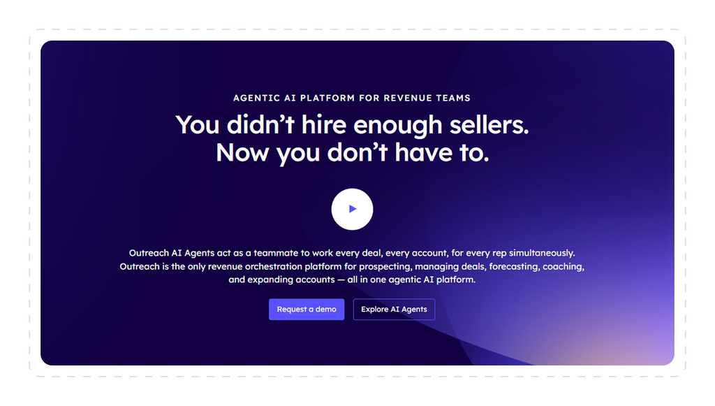 Outreach homepage introducing its AI agent platform for revenue teams