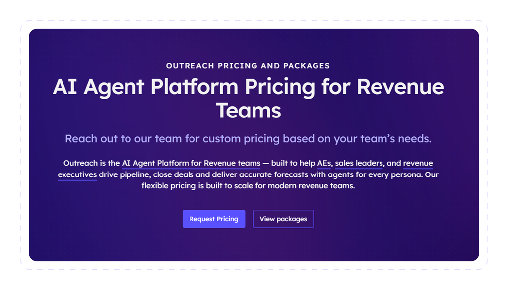 Outreach pricing page with a button to request custom pricing