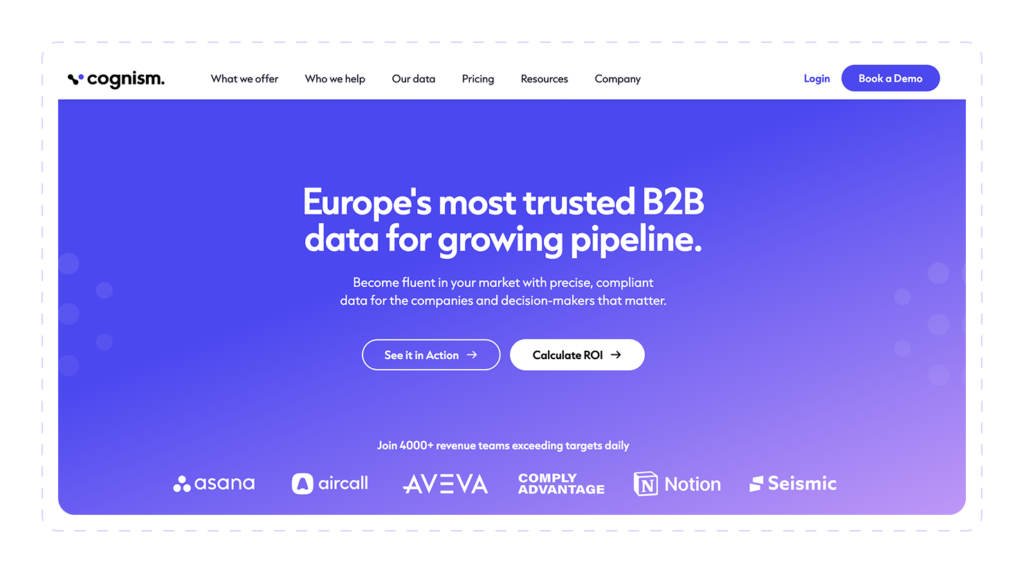Cognism homepage offering compliant B2B contact data for sales pipeline growth