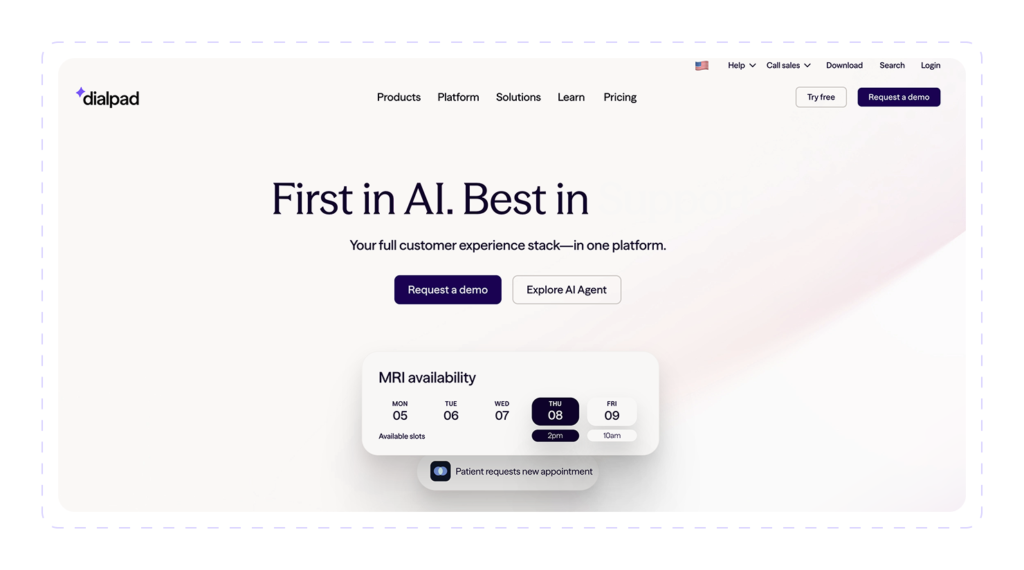 Dialpad homepage for its AI-powered customer experience and communications platform