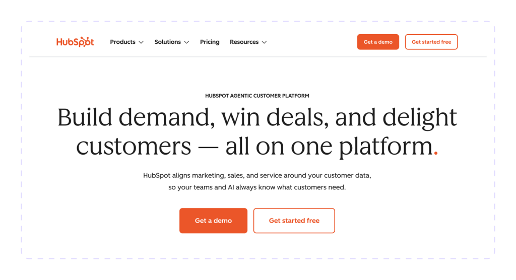 HubSpot homepage for its customer platform uniting marketing, sales, and service