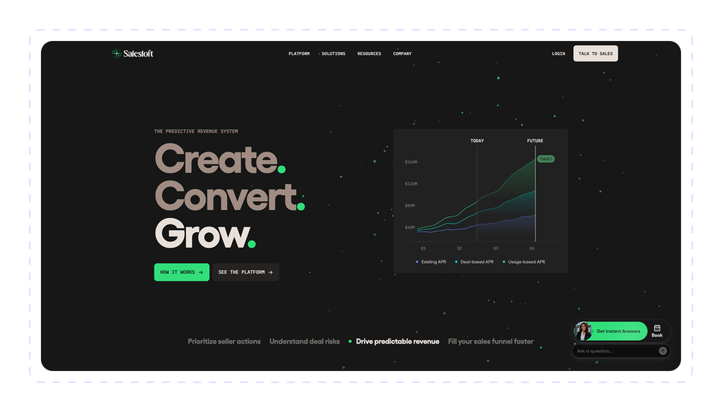 Salesloft homepage banner with a revenue forecast chart