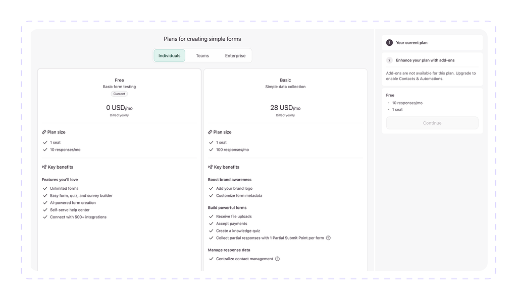 Typeform pricing individual