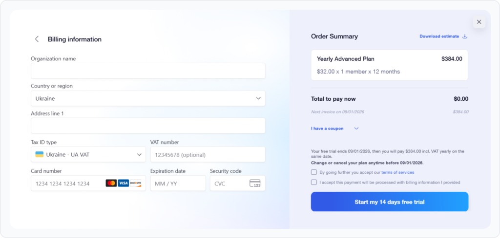Trial Waalaxy checkout